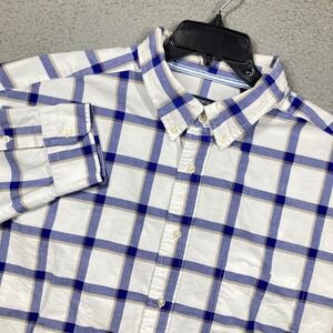 Cremieux Button Down Shirt Mens 3XT Blue White Tan Plaid Cotton Long Sleeve